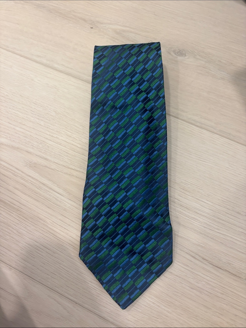 Charvet Men's Green and Blue Patterned Silk Tie